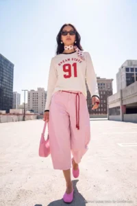 TRENDYOLMİLLA Cream Tok 100% Cotton College Printed Contrast Collar Oversized/Wide Cut Knitting T-Shirt - Image 5