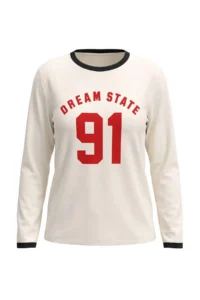 TRENDYOLMİLLA Cream Tok 100% Cotton College Printed Contrast Collar Oversized/Wide Cut Knitting T-Shirt - Image 7