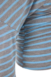 TRENDYOLMİLLA Gray Melange-BLUE Striped Asymmetric Collar Beli Shirred Knitting T-Shirt - Image 6