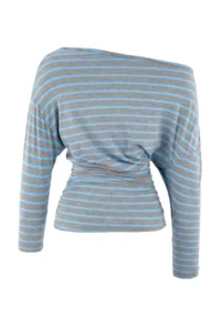 TRENDYOLMİLLA Gray Melange-BLUE Striped Asymmetric Collar Beli Shirred Knitting T-Shirt - Image 7