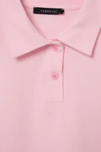 TRENDYOLMİLLA Light PINK Tok 100% Cotton Polo Shirt Collar Sleeve Detailed Oversized Cut Knitting T-Shirt - Image 5