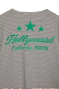 TRENDYOLMİLLA NAVY BLUE Striped Slogan Printed Oversized/Wide Cut Cotton Knitting T-Shirt - Image 10