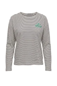 TRENDYOLMİLLA NAVY BLUE Striped Slogan Printed Oversized/Wide Cut Cotton Knitting T-Shirt - Image 7