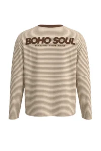 TRENDYOLMİLLA Brown Striped Front and Back Printed Oversized/Wide Cut Crew Neck Knitting T-Shirt - Image 7