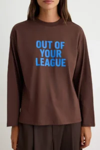TRENDYOLMİLLA Dark Brown Slogan Printed 100% Cotton Oversized/Wide Kesim - Image 3