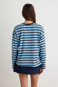 TRENDYOLMİLLA BLUE Brown Striped Oversized/Wide Cut Crew Neck Knitting T-Shirt - Image 4