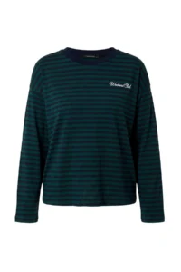 TRENDYOLMİLLA Green Cotton Striped Front and Back Printed Oversized/Wide Cut Knitting T-Shirt - Image 5