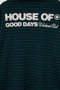 TRENDYOLMİLLA Green Cotton Striped Front and Back Printed Oversized/Wide Cut Knitting T-Shirt - Image 7