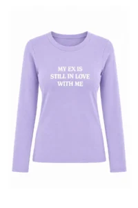 TRENDYOLMİLLA Lilac Slogan Printed Long Sleeve Fitted Flexible Knitting T-Shirt