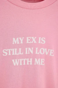 TRENDYOLMİLLA PINK Slogan Printed Long Sleeve Fitted Flexible Knitting T-Shirt - Image 2