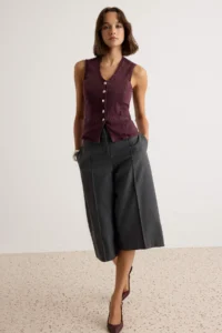 TRENDYOLMİLLA Burgundy Medium Flexible Fitted DENIM Vest - Image 2
