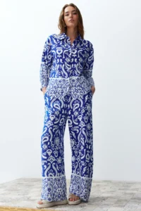 TRENDYOLMİLLA BLUE Zebra Patterned Weaving Shirt-Pants Set - Image 2