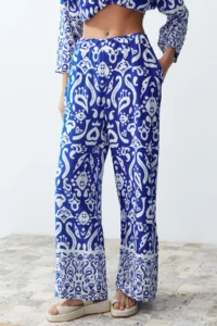 TRENDYOLMİLLA BLUE Zebra Patterned Weaving Shirt-Pants Set - Image 5