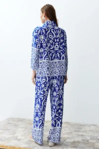 TRENDYOLMİLLA BLUE Zebra Patterned Weaving Shirt-Pants Set - Image 6