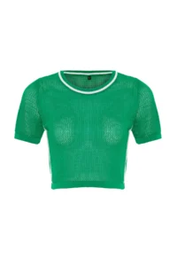 TRENDYOLMİLLA Green Crop Cellular/Perforated T-Shirt Look Knitwear Sweater - Image 8