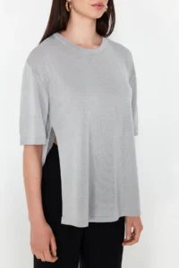 TRENDYOLMİLLA Gray Short Sleeve Knitwear Sweater - Image 6