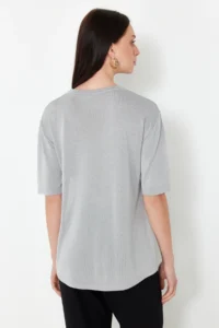 TRENDYOLMİLLA Gray Short Sleeve Knitwear Sweater - Image 7