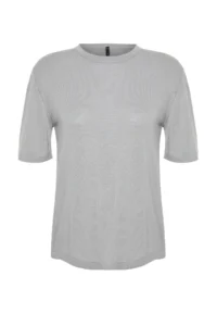 TRENDYOLMİLLA Gray Short Sleeve Knitwear Sweater - Image 8