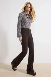 TRENDYOLMİLLA Brown High Waist Less Flexible Flare flared leg jeans - Image 2