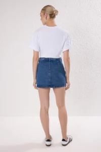 TRENDYOLMİLLA DARK BLUE More Sustainable High Waist Mini DENIM Shorts Skirt - Image 10