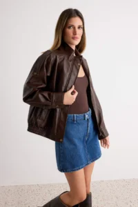 TRENDYOLMİLLA DARK BLUE More Sustainable High Waist Mini DENIM Shorts Skirt - Image 2