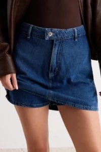 TRENDYOLMİLLA DARK BLUE More Sustainable High Waist Mini DENIM Shorts Skirt - Image 3