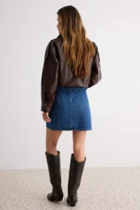 TRENDYOLMİLLA DARK BLUE More Sustainable High Waist Mini DENIM Shorts Skirt - Image 4