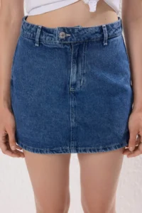 TRENDYOLMİLLA DARK BLUE More Sustainable High Waist Mini DENIM Shorts Skirt - Image 8