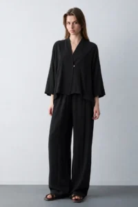 TRENDYOLMİLLA Black Blouse Pants Modal Bottom - Top Set - Image 2
