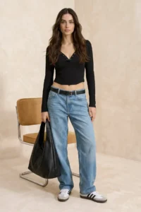 TRENDYOLMİLLA Black Fitted V-neck snaps Crop Soft Knitting Blouse - Image 2