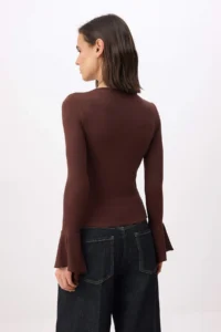 TRENDYOLMİLLA Brown Fitted/Fitted with flywheel/Frilly Soft Knitting Blouse - Image 4