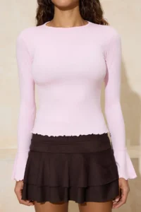 TRENDYOLMİLLA Light PINK Fitted/Body-fitting with flywheel/Frilly Soft Knitting Blouse - Image 3