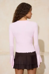 TRENDYOLMİLLA Light PINK Fitted/Body-fitting with flywheel/Frilly Soft Knitting Blouse - Image 4