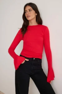 TRENDYOLMİLLA Red Fitted/Fitted with flywheel/Frilly Premium Soft Knitting Blouse - Image 2
