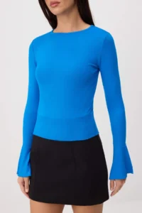 TRENDYOLMİLLA Saks BLUE Fitted/Frilly Premium Soft Knitting Blouse - Image 3