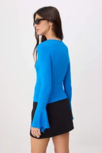 TRENDYOLMİLLA Saks BLUE Fitted/Frilly Premium Soft Knitting Blouse - Image 4
