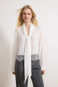 TRENDYOLMİLLA WHITE Scarf and Lace Detailed Chic Weaving Blouse - Image 2