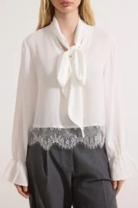 TRENDYOLMİLLA WHITE Scarf and Lace Detailed Chic Weaving Blouse - Image 4