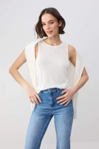 TRENDYOLMİLLA Wardrobe Essentials Ecru Boat Neck Oversized 2 Sets Tank Top-Blouse Knitwear Thin Blouse - Image 2