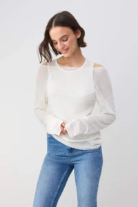 TRENDYOLMİLLA Wardrobe Essentials Ecru Boat Neck Oversized 2 Sets Tank Top-Blouse Knitwear Thin Blouse - Image 3