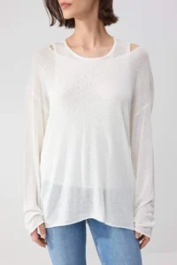 TRENDYOLMİLLA Wardrobe Essentials Ecru Boat Neck Oversized 2 Sets Tank Top-Blouse Knitwear Thin Blouse - Image 4
