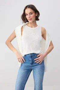 TRENDYOLMİLLA Wardrobe Essentials Ecru Boat Neck Oversized 2 Sets Tank Top-Blouse Knitwear Thin Blouse - Image 6