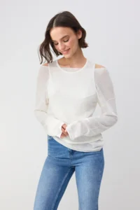 TRENDYOLMİLLA Wardrobe Essentials Ecru Boat Neck Oversized 2 Sets Tank Top-Blouse Knitwear Thin Blouse - Image 8