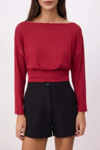 TRENDYOLMİLLA Red Fitted Boat Neck Long Sleeve Soft Knitting Blouse - Image 3