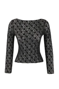 TRENDYOLMİLLA Black Plain Fitted Crew Neck Drop Sleeve LONG Lace Knitting Blouse - Image 5