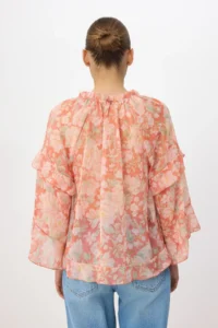 TRENDYOLMİLLA Multicolored Floral Standard Bodysuit Ruffle Detailed Transparent Siphon Blouse - Image 4
