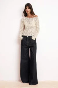 TRENDYOLMİLLA Ecru Fitted Boat Neck Long Sleeve Lace Knitting Blouse - Image 2