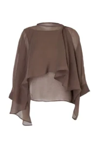 TRENDYOLMİLLA Brown Oversized Thin Draped Weaving Blouse - Image 6