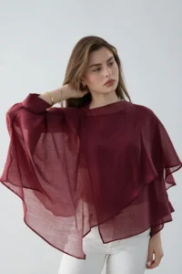 TRENDYOLMİLLA Burgundy Oversized Thin Draped Weaving Blouse