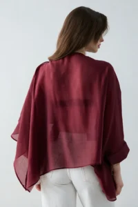 TRENDYOLMİLLA Burgundy Oversized Thin Draped Weaving Blouse - Image 4